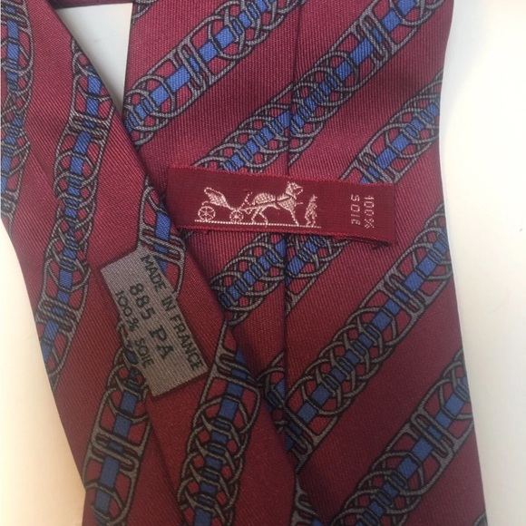 Hermes silk chain link print necktie pink classic France - Picture 5 of 5